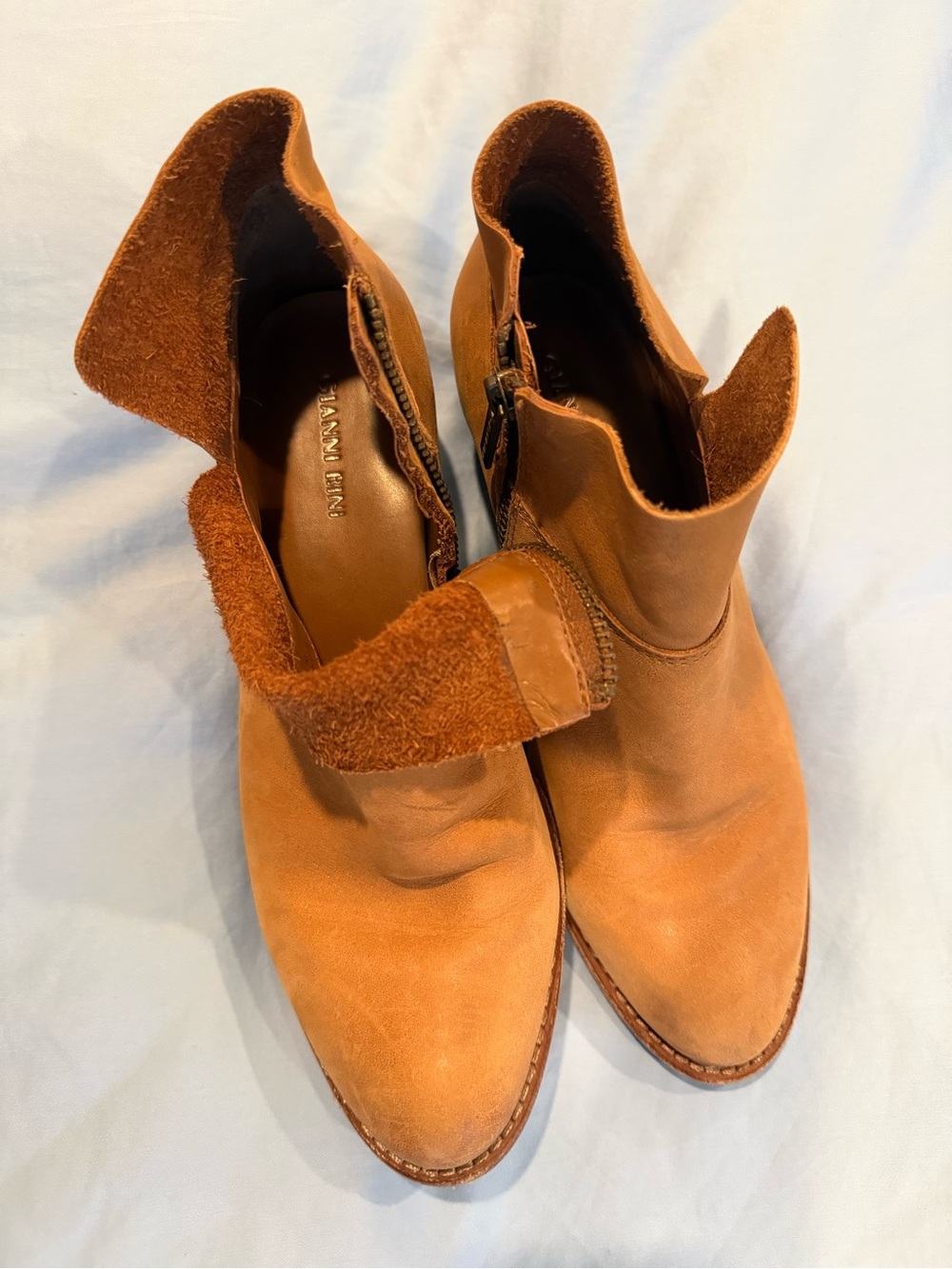 Gianni Bini Cognac Tan Leather Ankle Booties